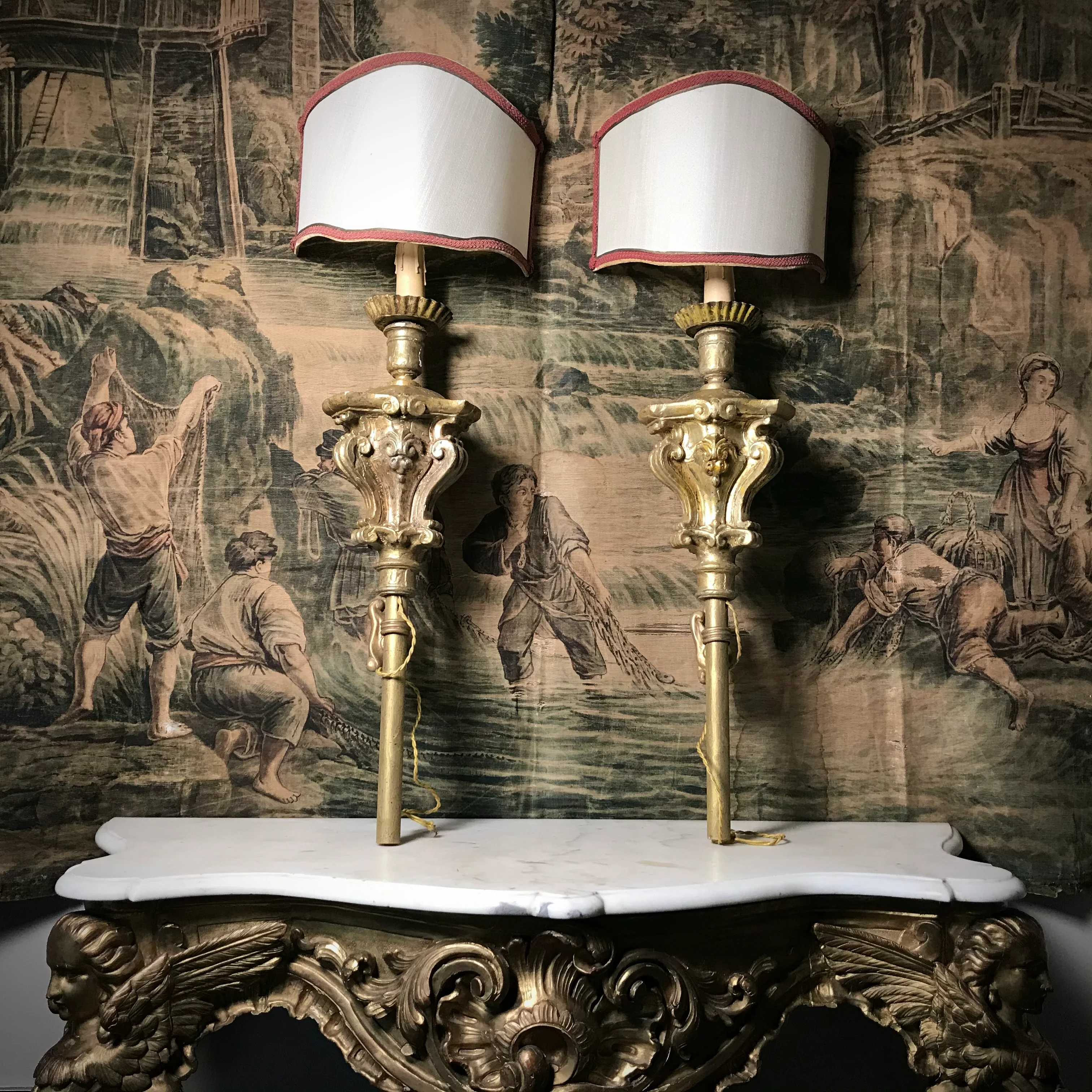 18th Century Italian Gilded Torchère Wall Lights - Image 3