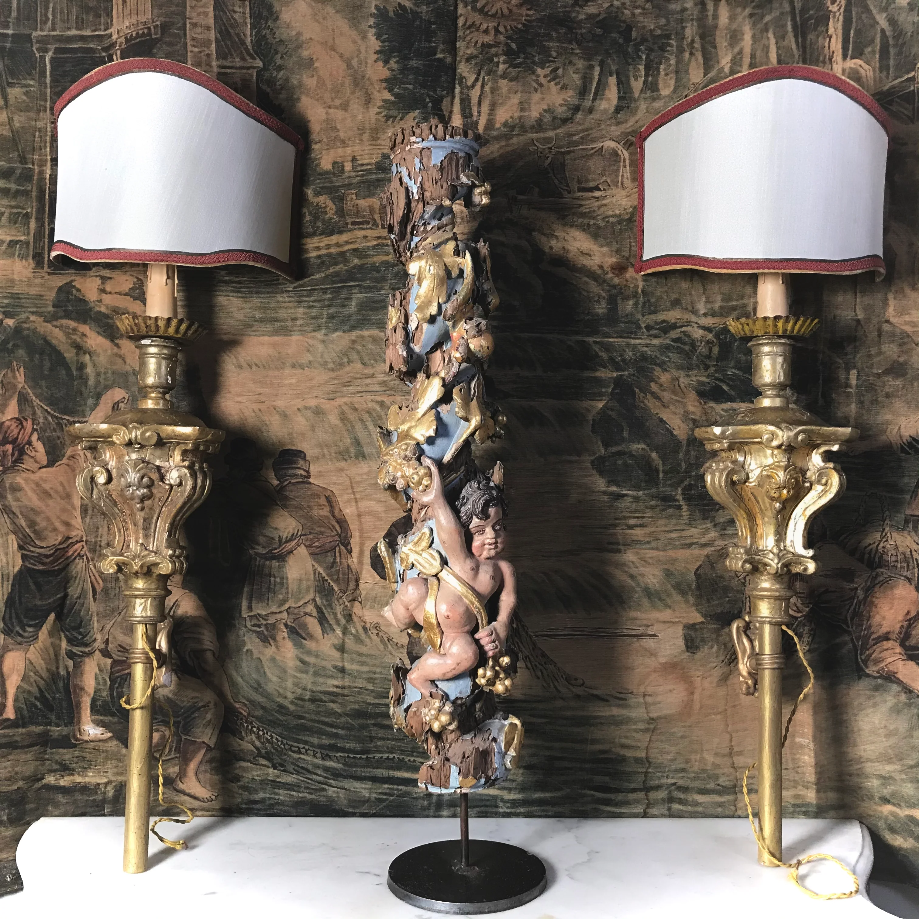 18th Century Italian Gilded Torchère Wall Lights - Image 7
