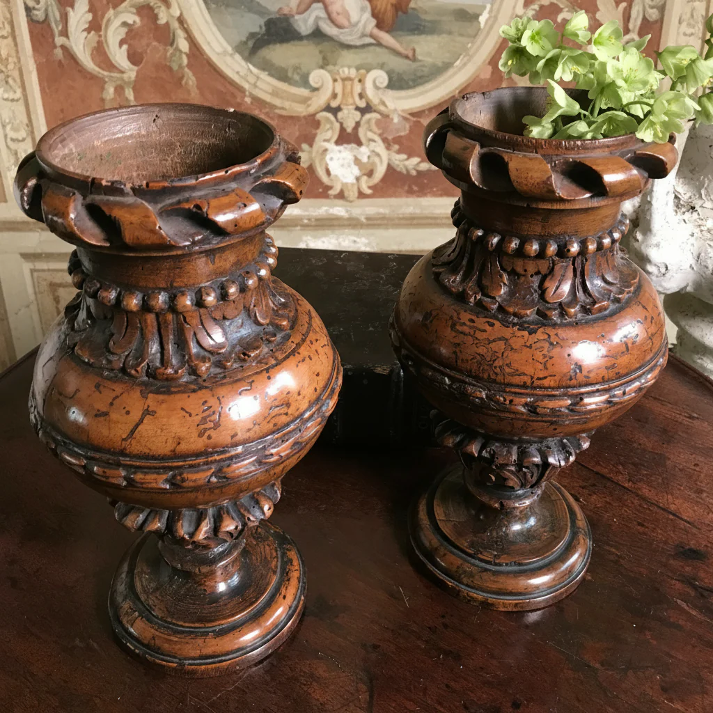 A Pair of Italian Renaissance Turned and Carved Walnut Altar Vases
Lombardy or Emilia c.1570–1600 - Image 5