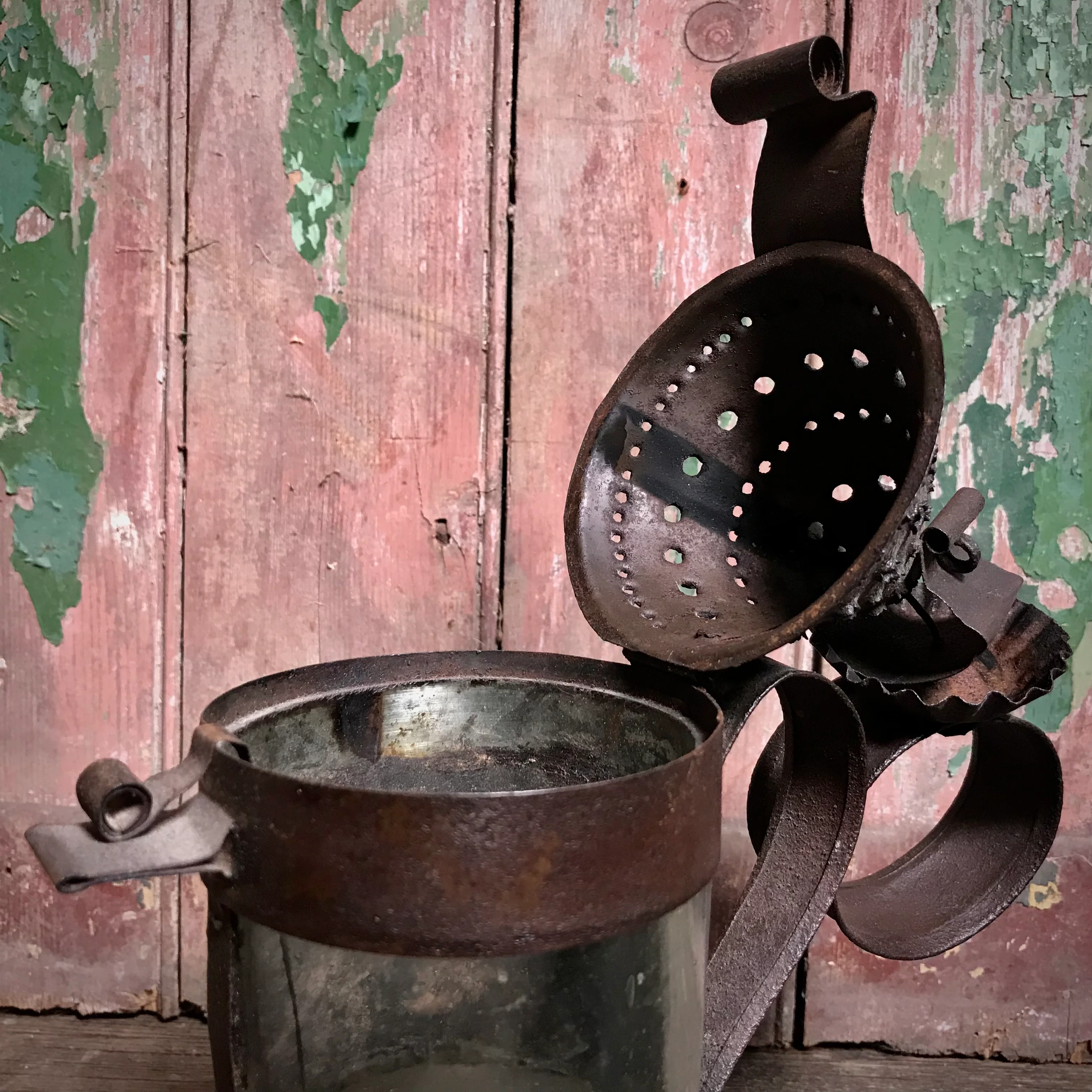 An 18th Century Pierced Sheet Iron Pendant “Tumbler” Lantern - Image 5