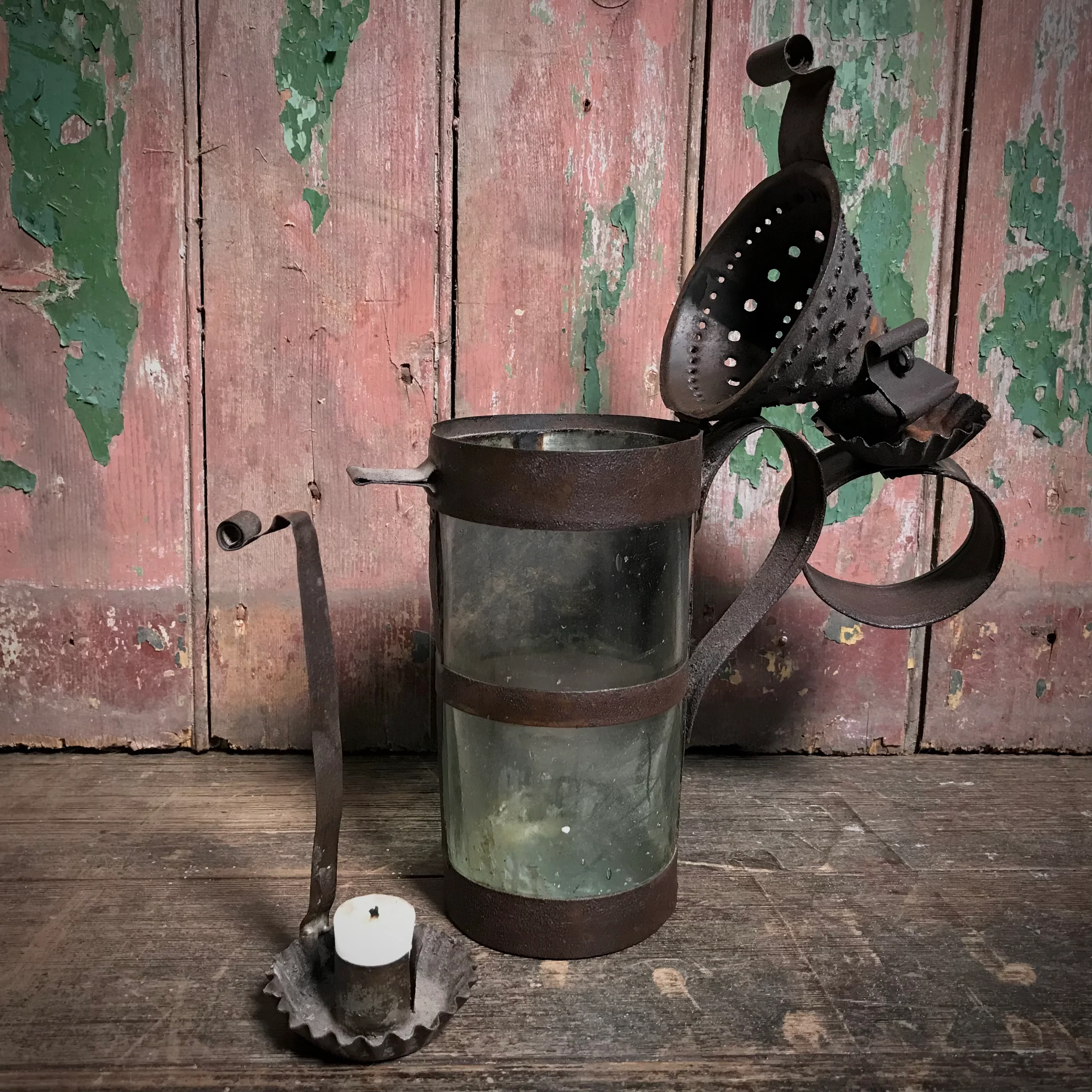 An 18th Century Pierced Sheet Iron Pendant “Tumbler” Lantern - Image 7