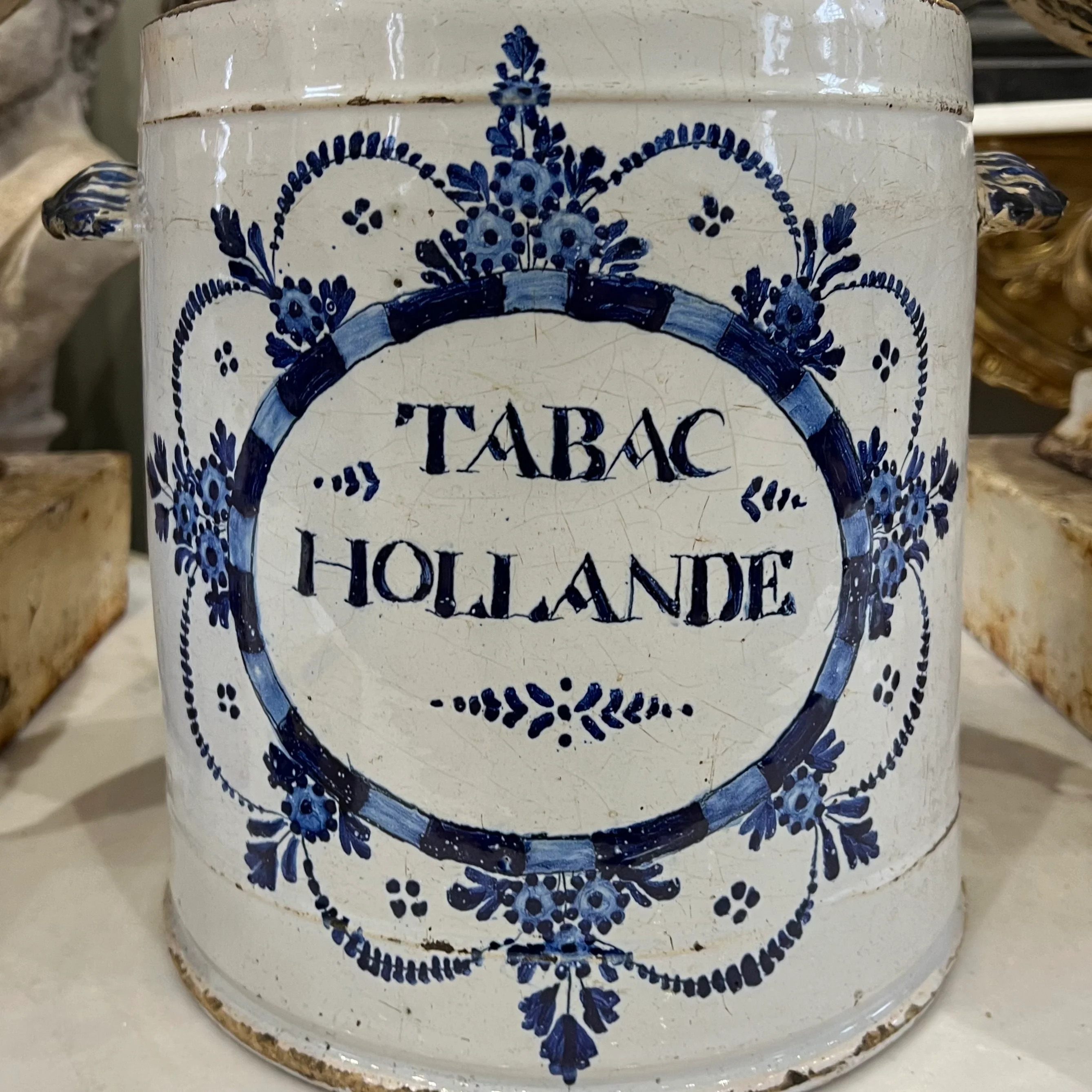 A Dutch Delft “Tabac Hollande” Jar with Original Brass Lid, c.1700 - Image 8