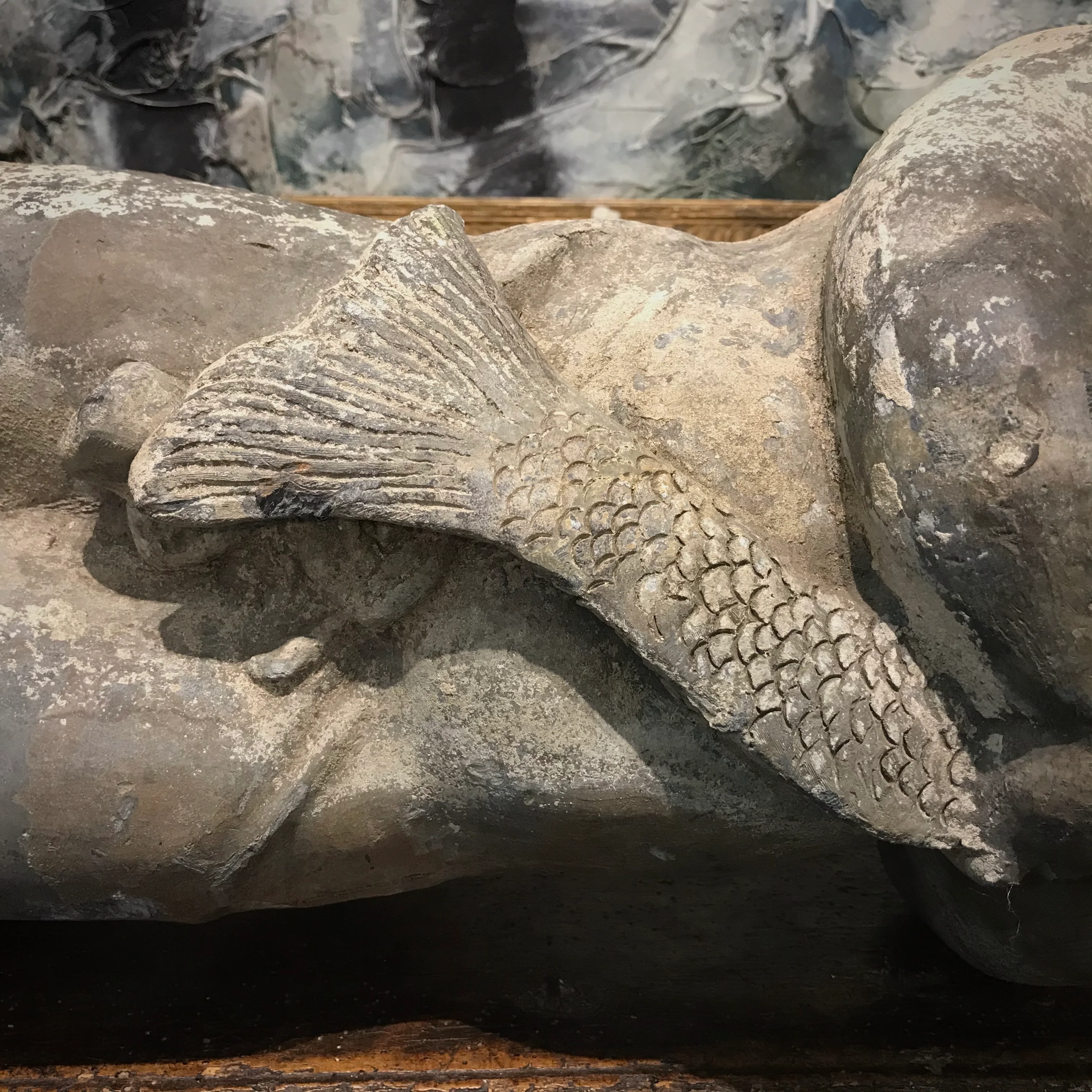 Early Lead Putti holding Carp Fountainhead - Image 4