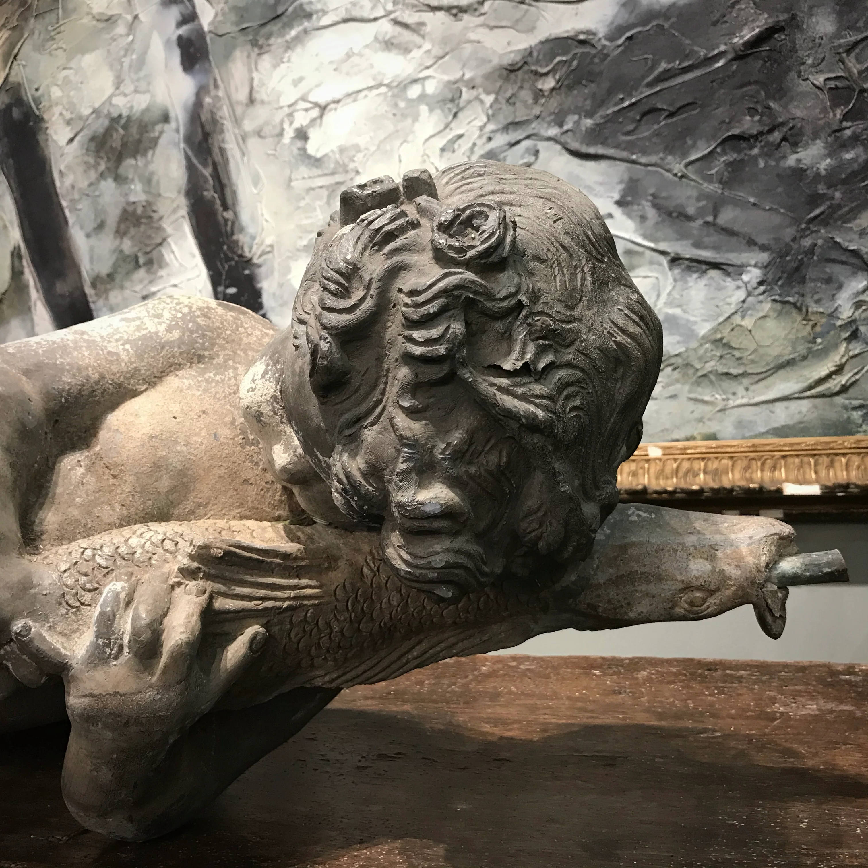 Early Lead Putti holding Carp Fountainhead - Image 6