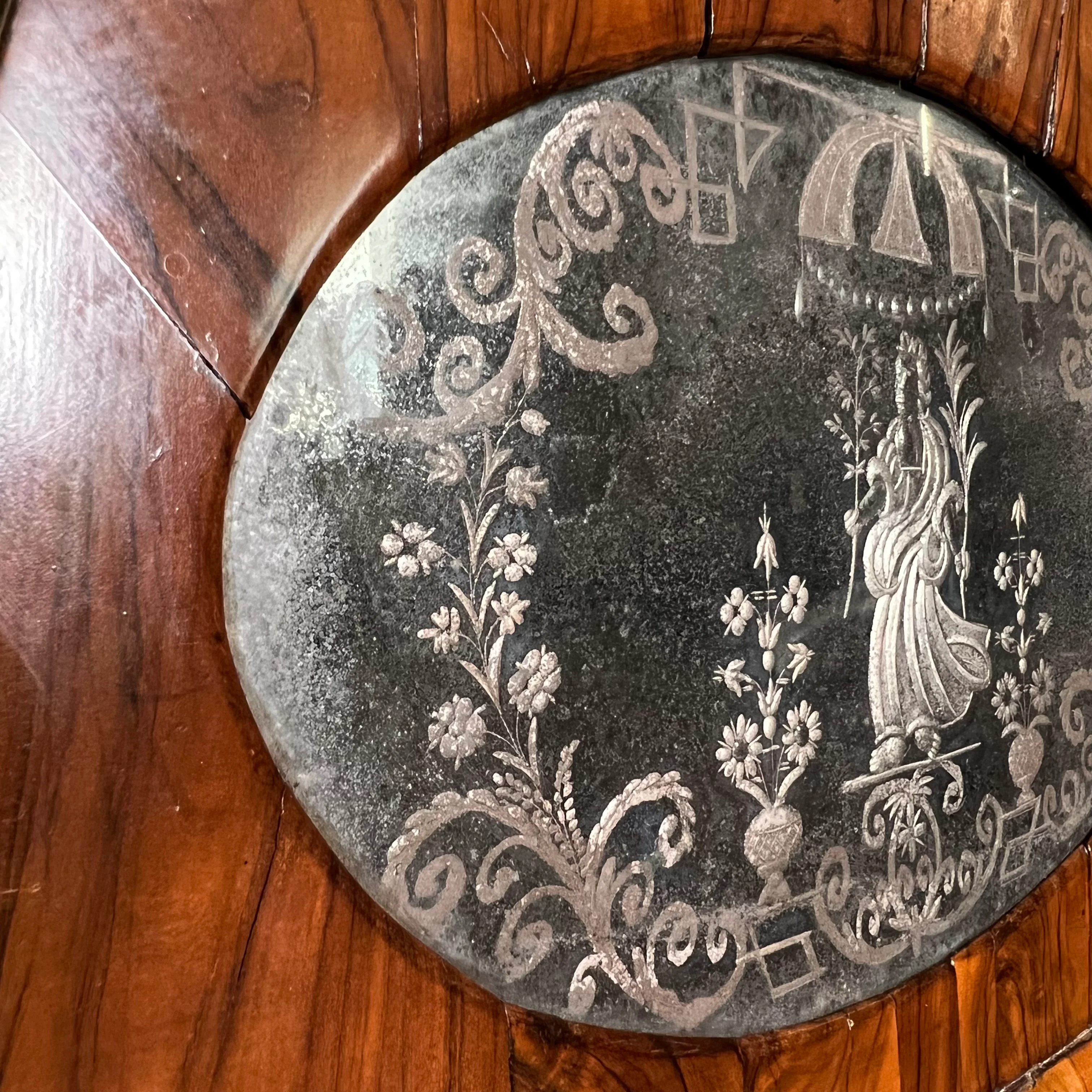 English George II Figured Walnut Mirror with Etched Glass Panel Depicting Daphne c.1740 - Image 5