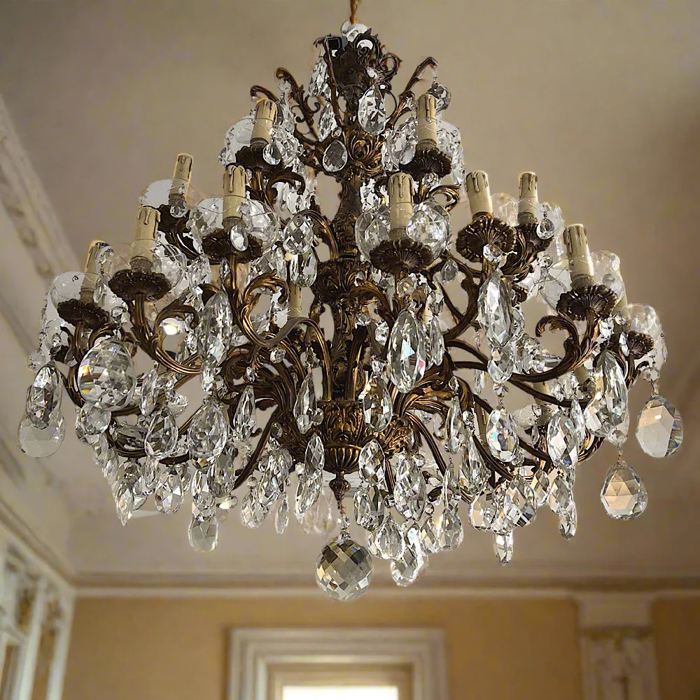 Huge 24 Arm Italian Bronze and Crystal Chandelier c.1890 - Image 3