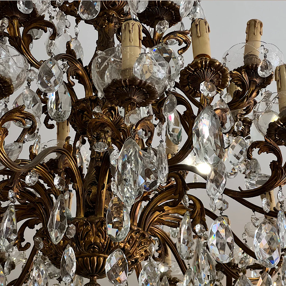 Huge 24 Arm Italian Bronze and Crystal Chandelier c.1890 - Image 4