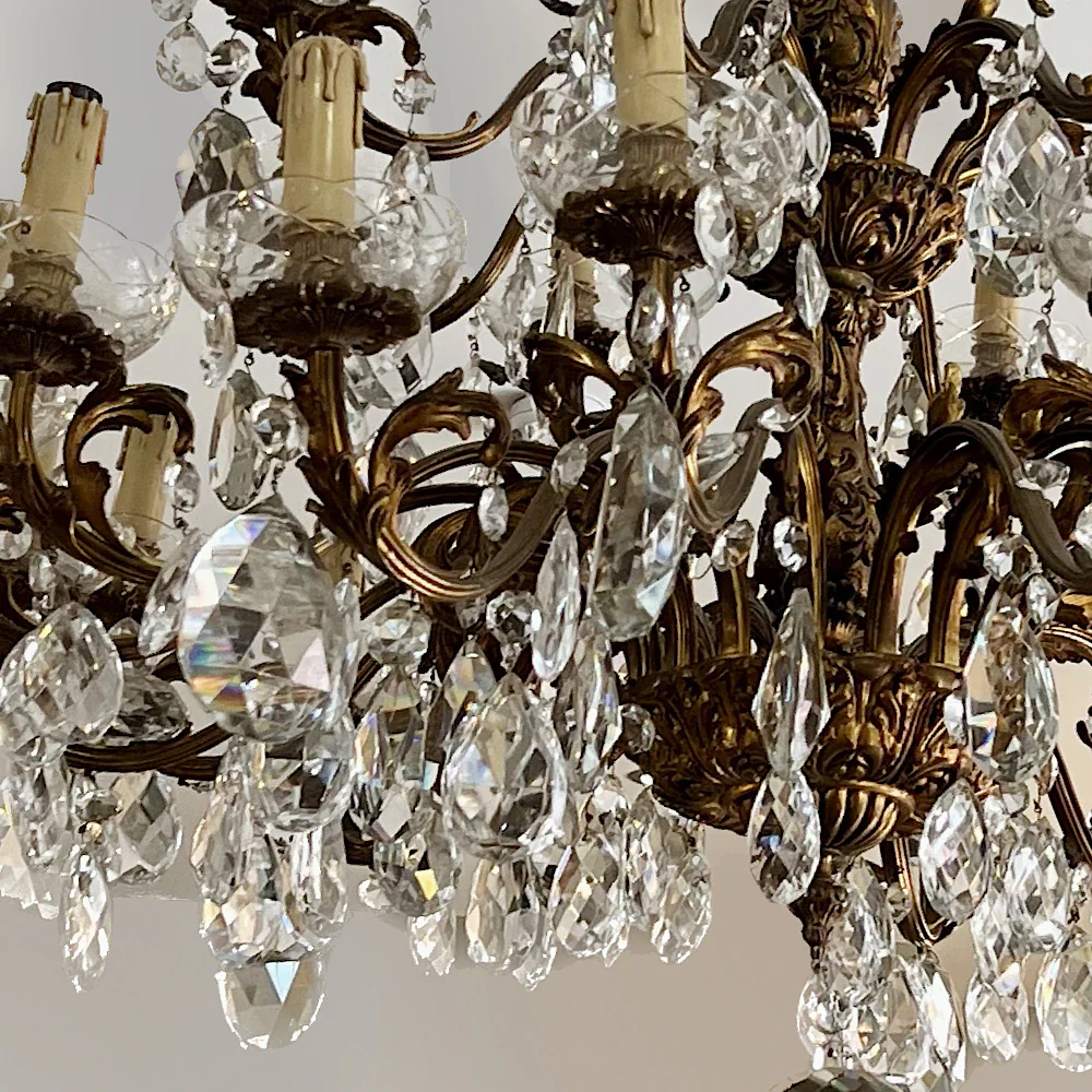 Huge 24 Arm Italian Bronze and Crystal Chandelier c.1890 - Image 5