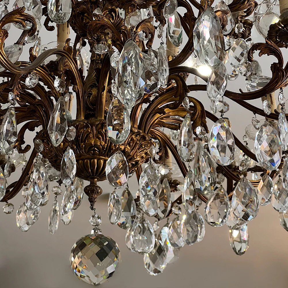 Huge 24 Arm Italian Bronze and Crystal Chandelier c.1890 - Image 6