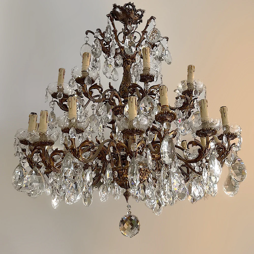 Huge 24 Arm Italian Bronze and Crystal Chandelier c.1890 - Image 7
