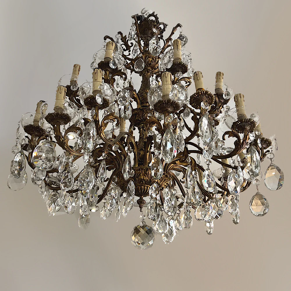 Huge 24 Arm Italian Bronze and Crystal Chandelier c.1890 - Image 8