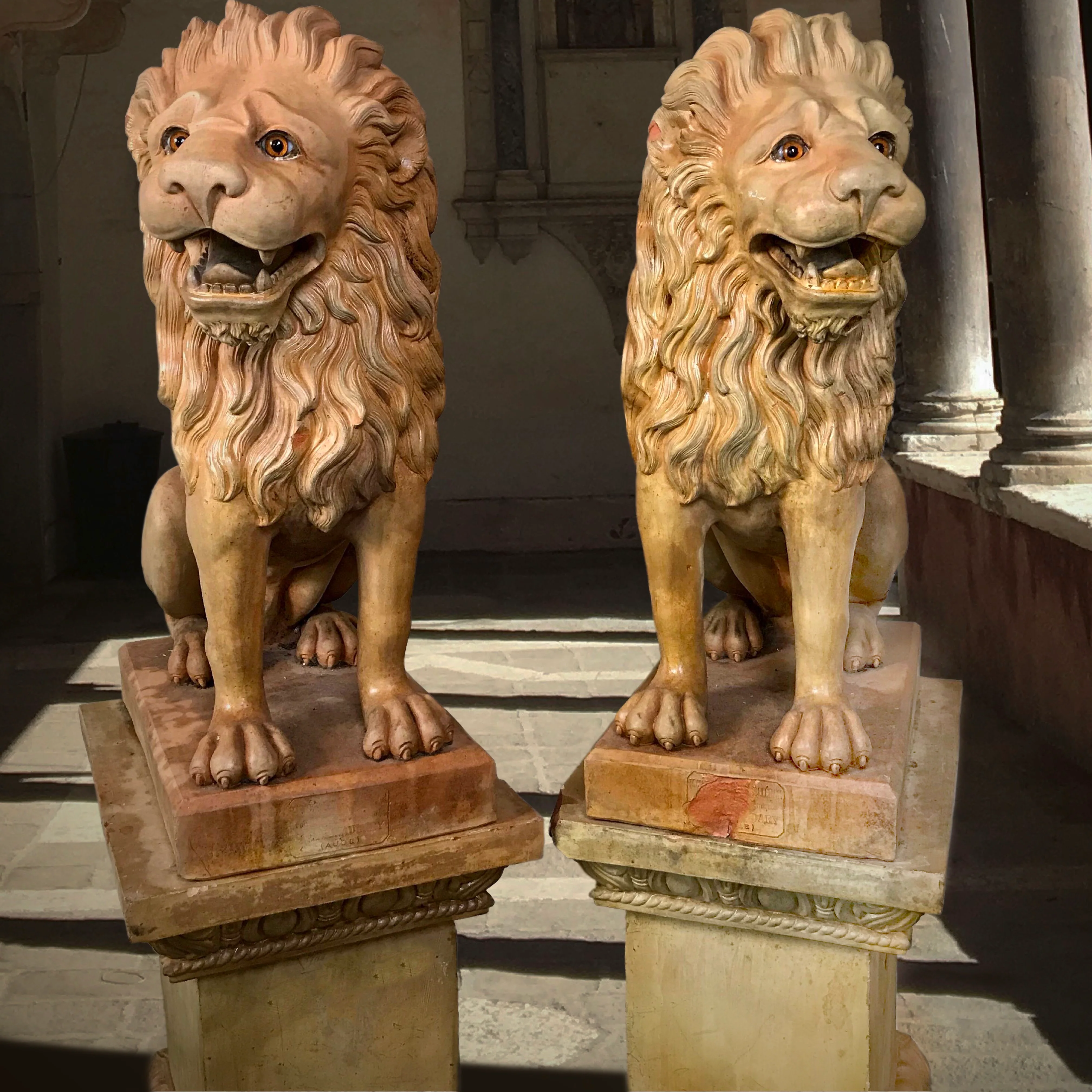 French Terracotta Lion Sculptures by Mandeville-Combeleran 1880-1905 - Image 3