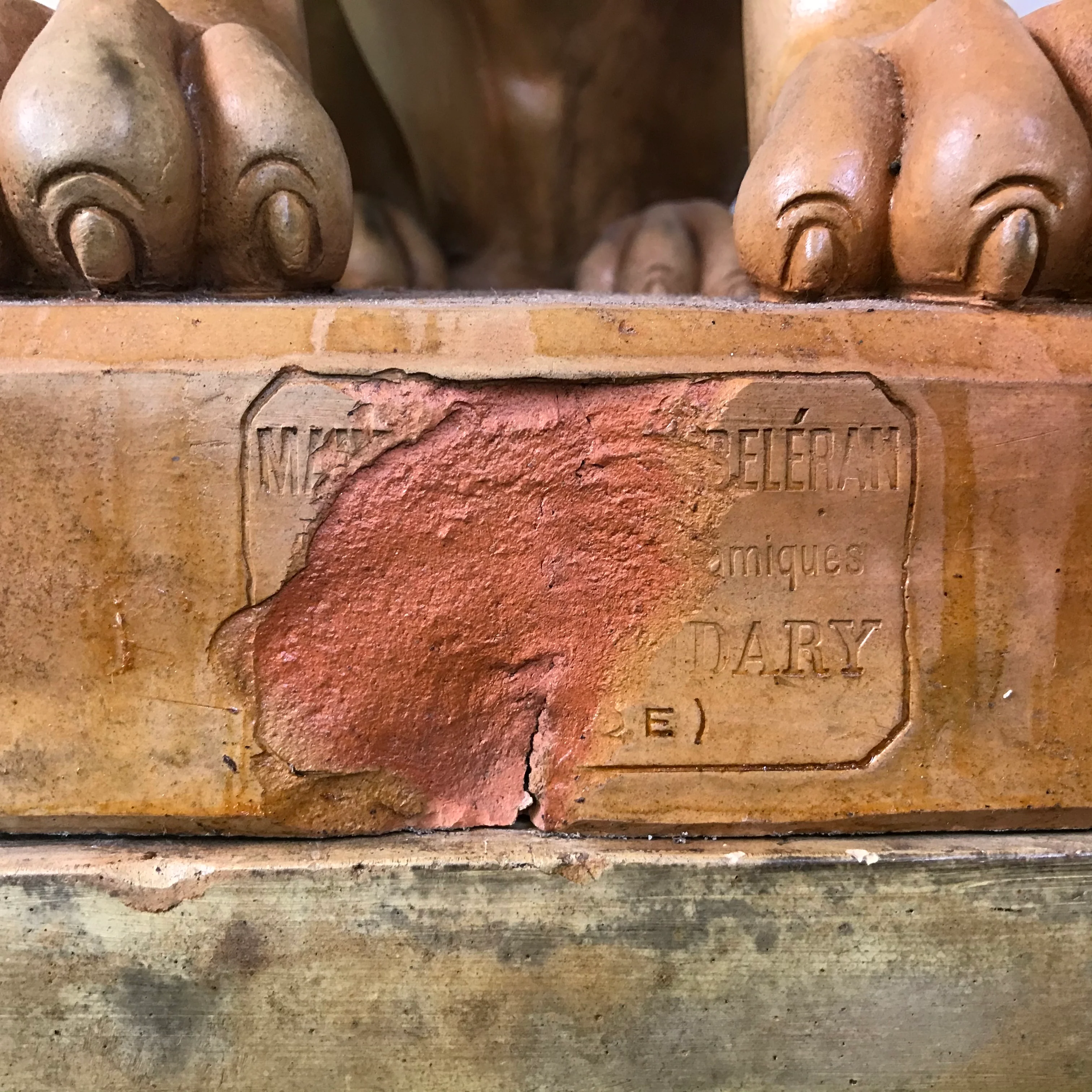 French Terracotta Lion Sculptures by Mandeville-Combeleran 1880-1905 - Image 8
