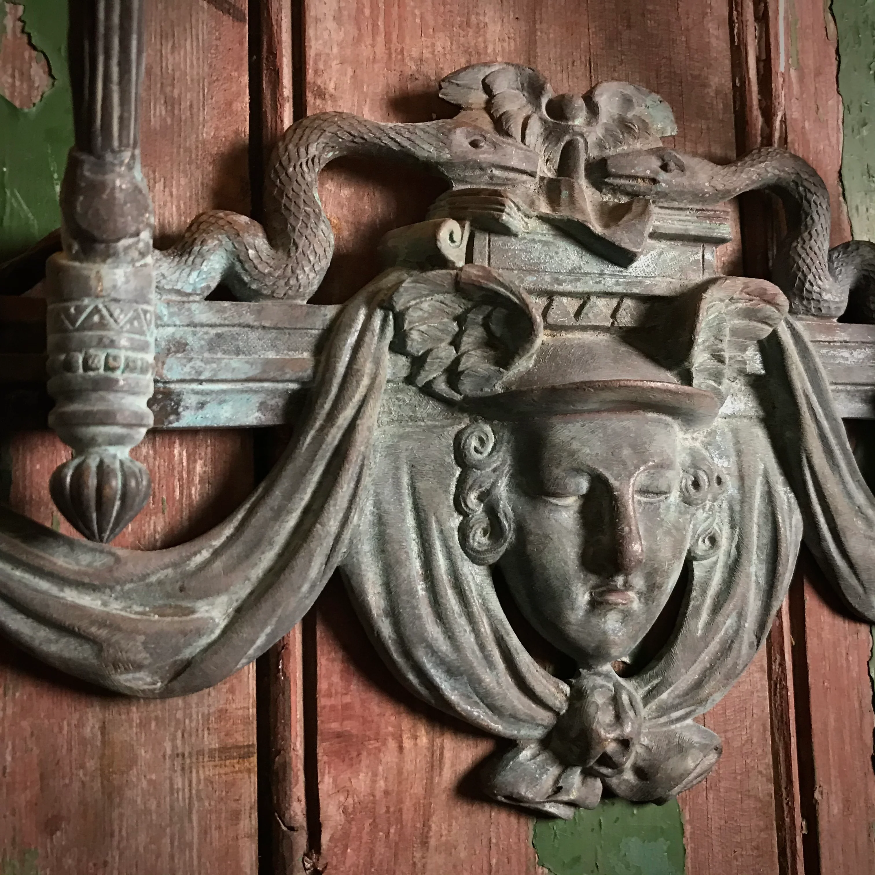 French Verdigris Bronze Mercury Wall Sconces - Image 4