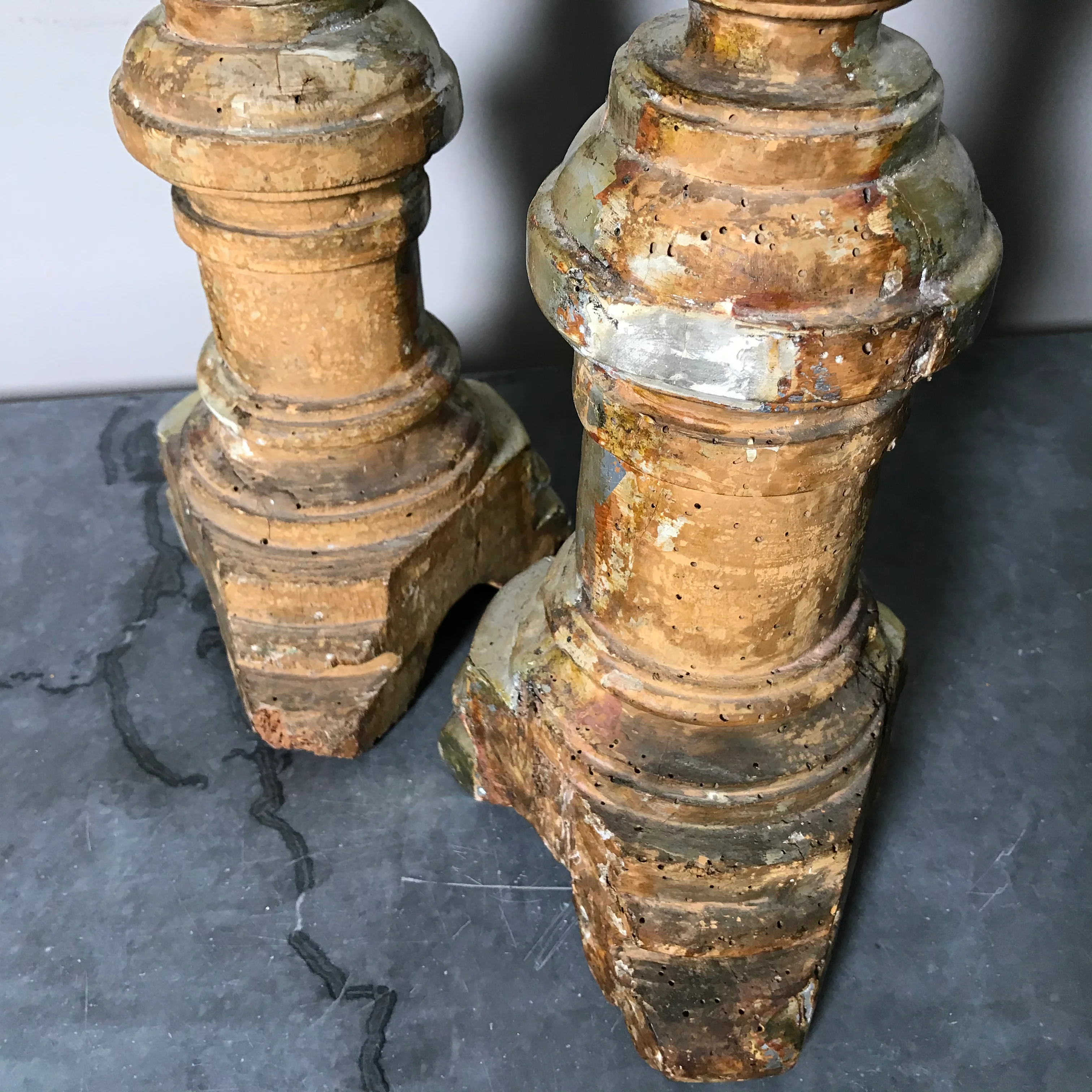 Pair of Italian Silver-Leaf Mecca Altar Pricket Candlesticks c.1750 - Image 8