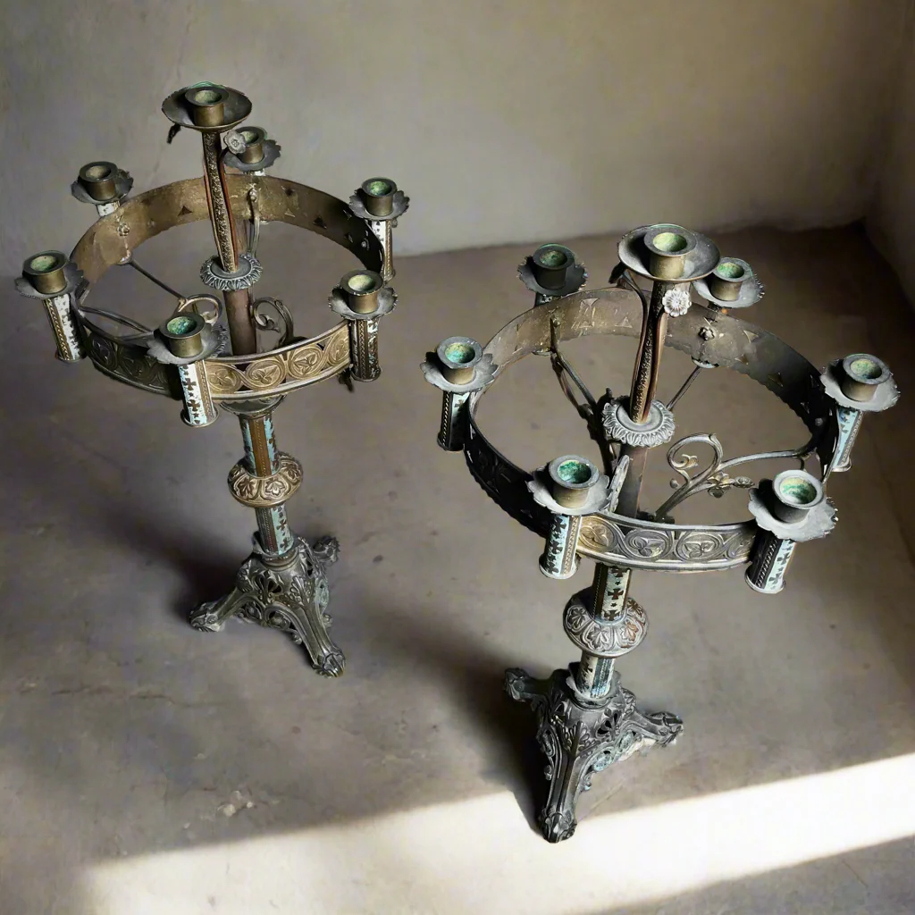 Pair of French Neo-Gothic Altar Candelabra c.1860 - Image 3