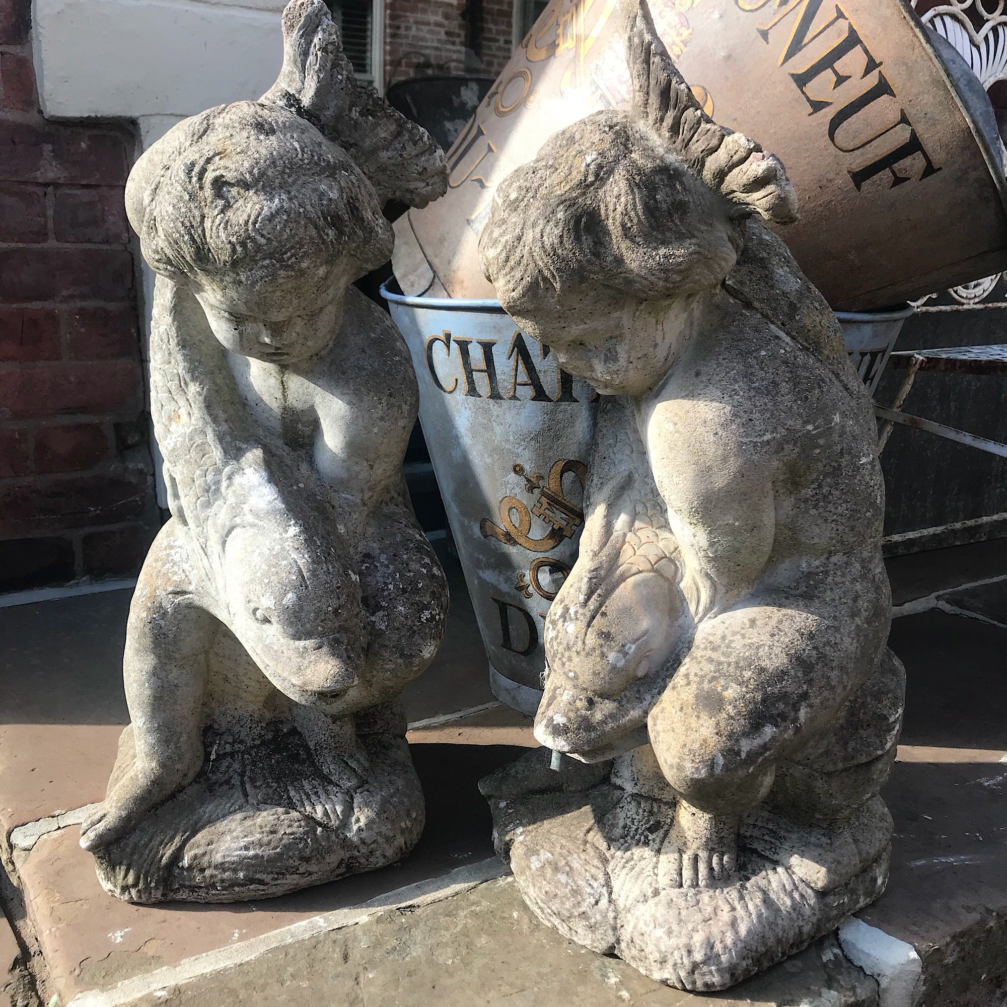 Pair of Putti/Cherub with Carp Fountain Heads - Image 6