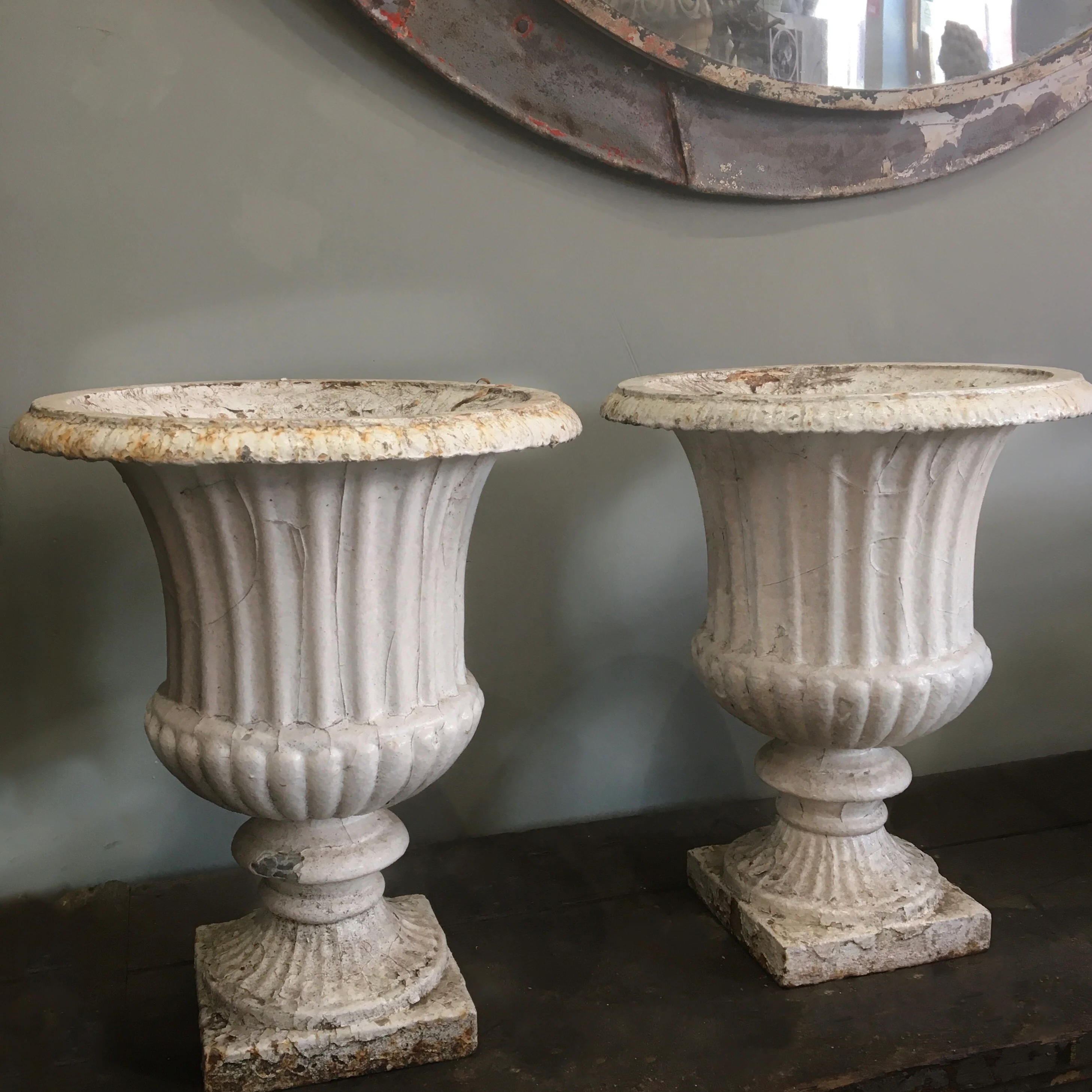 Pair of Victorian Cast Iron Fluted Urns - Image 4