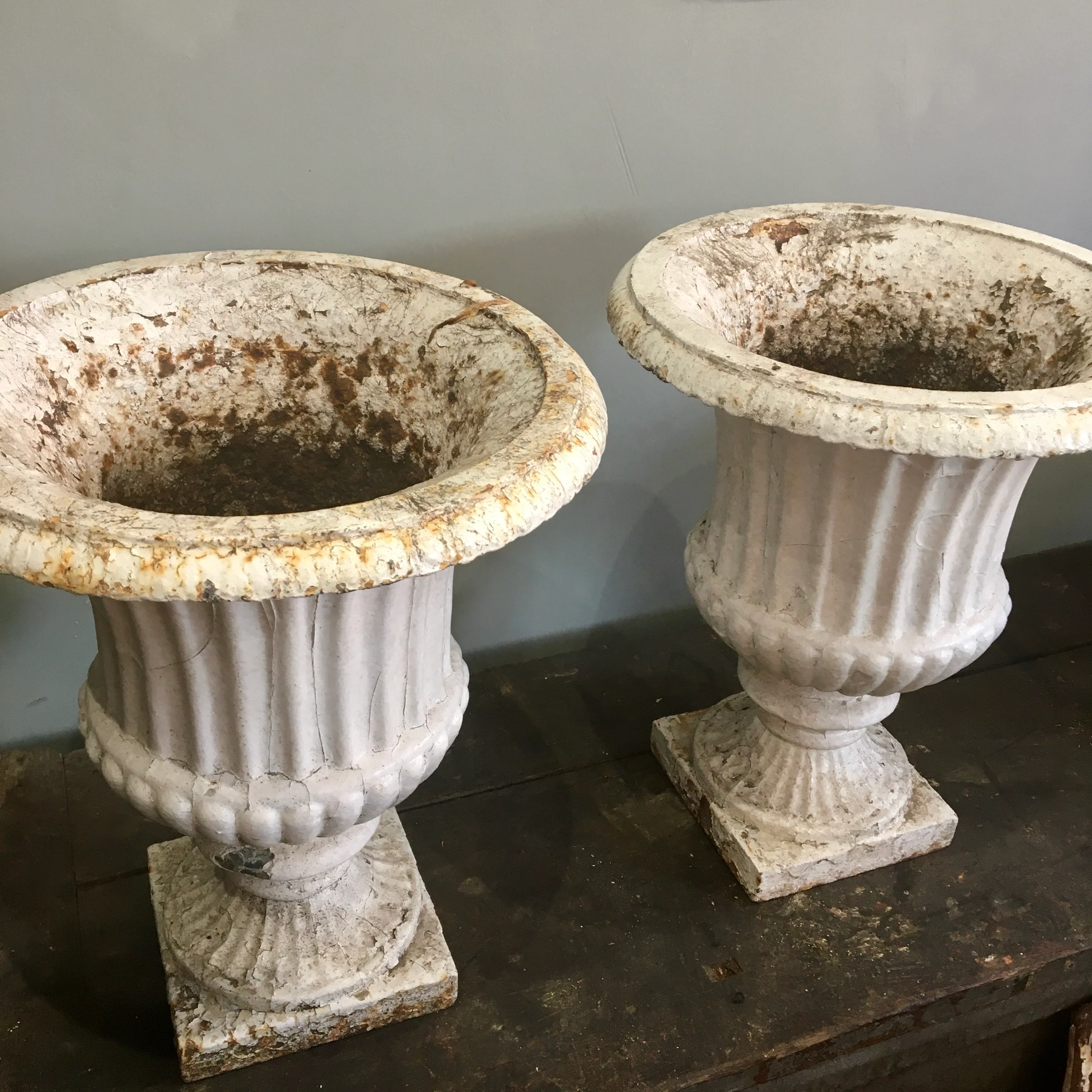 Pair of Victorian Cast Iron Fluted Urns - Image 5