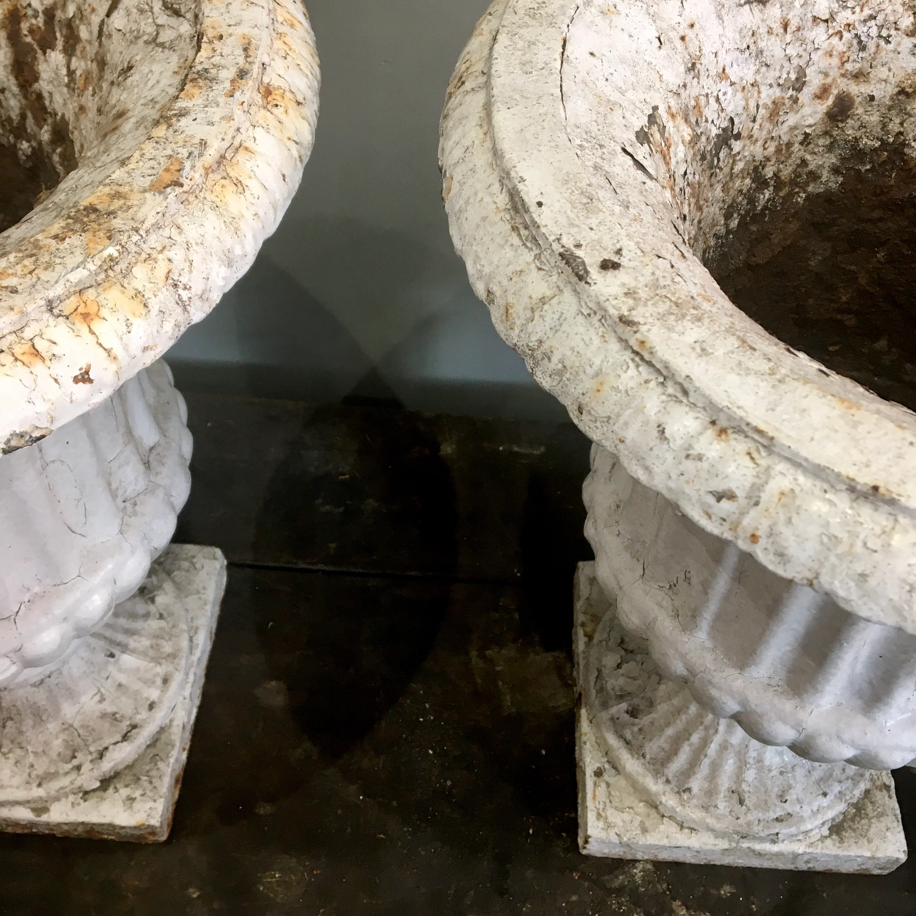 Pair of Victorian Cast Iron Fluted Urns - Image 6