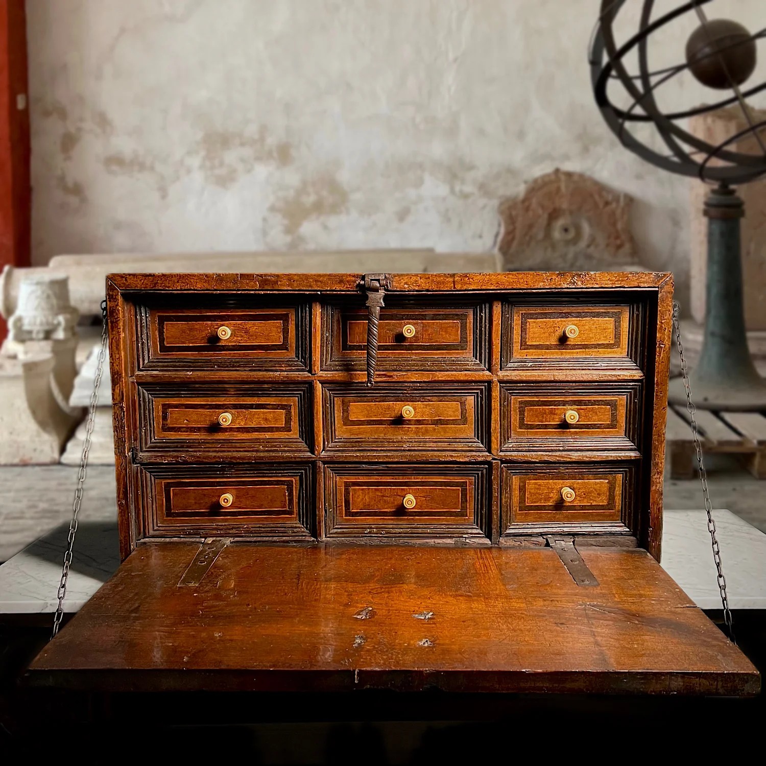 Renaissance Walnut Geometrically Inlaid Vargueno/Bargueno c.1530-1550. - Image 3