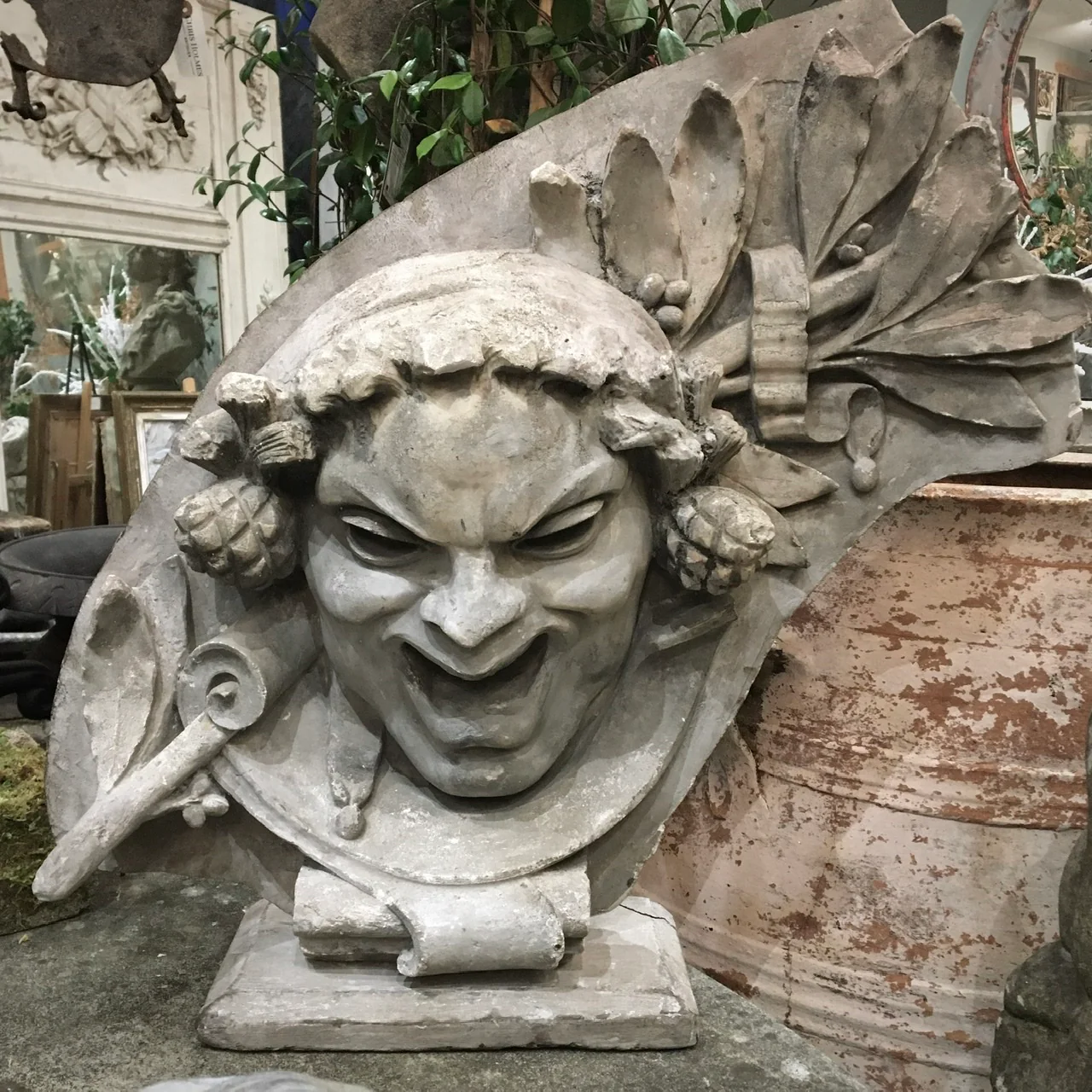 Italian Plaster Satyr Mask Sculpture - Image 3