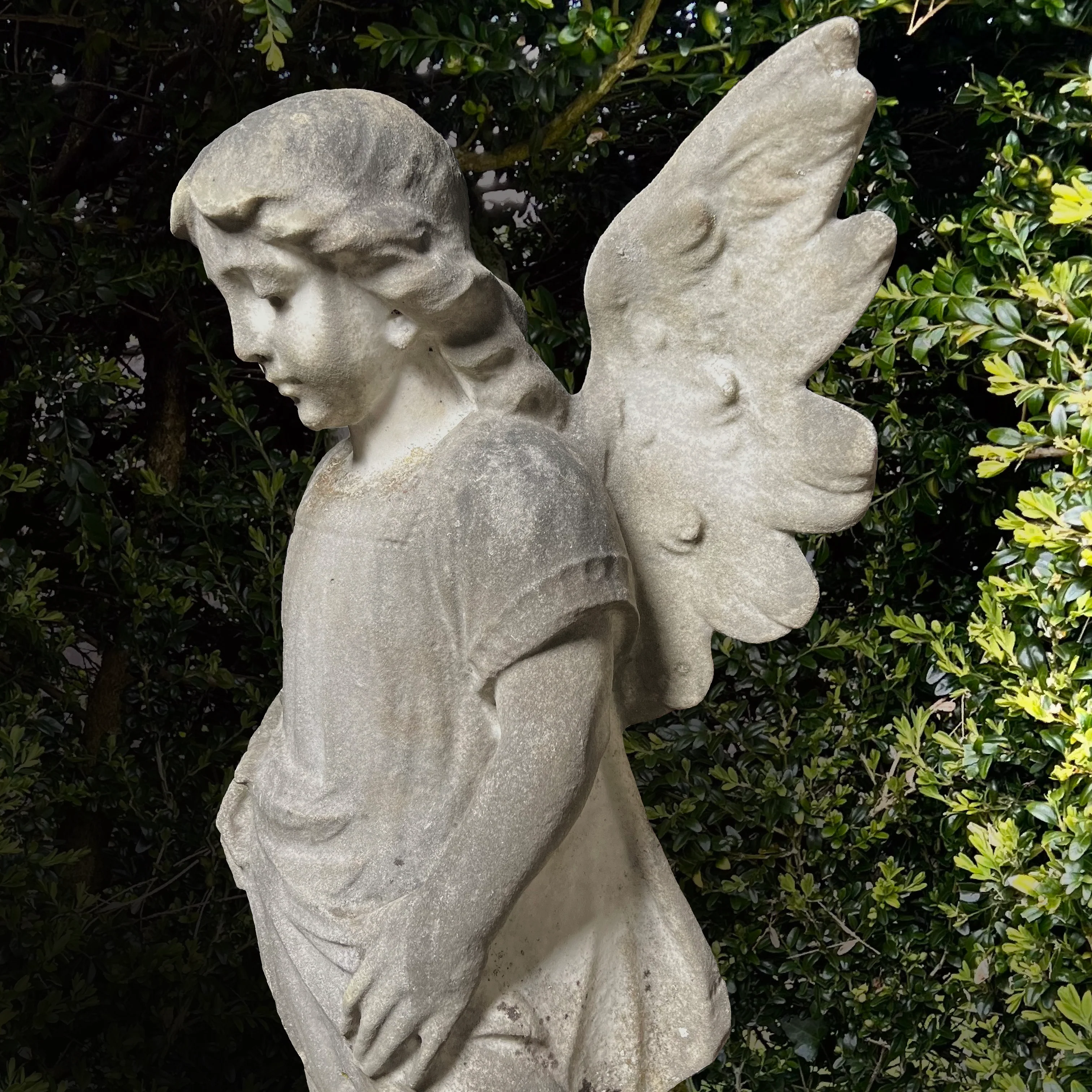 Serene French Marble Angel c.1860 - Image 7